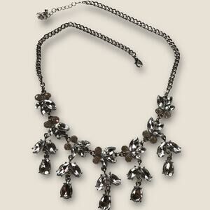 Vintage Clear Crystal Dangle Bib Collar Prom Necklace